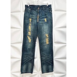 Spanner Sz 6 Distressed Dark Indigo Denim Blue Jeans Pieced Panel Patch NWT